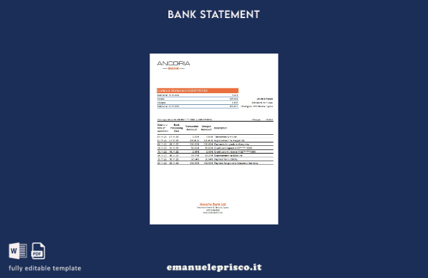modello Excel di estratto conto bancario di Cipro Ancoria in stile verificato